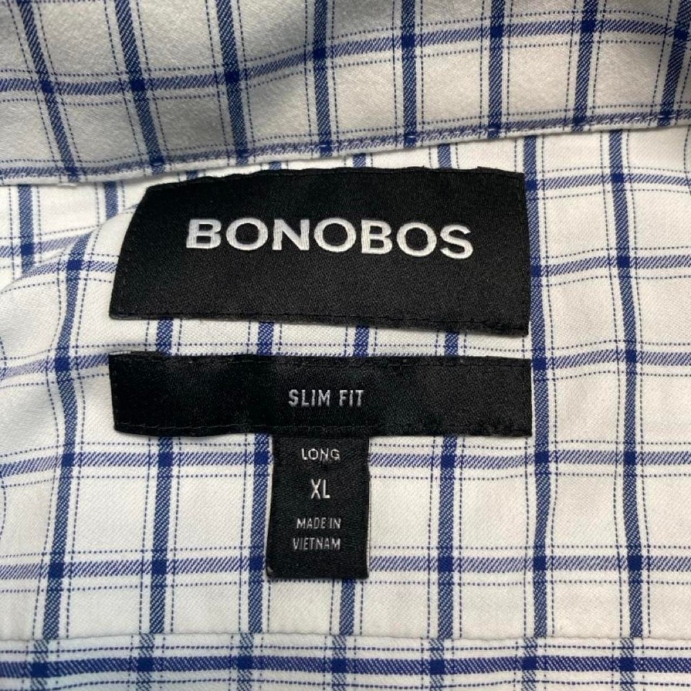 Bonobos Tech Button Down Shirt Mens XL Long Slim Fit Blue Plaid Performance